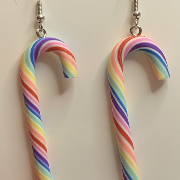 Candy Cane Earrings, Christmas Earrings, Holiday Earrings, Funny Food Earrings - Picture 4 of 5